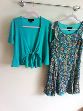 Perceptions New York Women’s Turquoise Floral 2pc Dress & Tie Top Large  picture