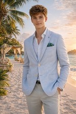 NWT Zara Man Light Blue Cotton Blazer Sport Coat Size 38 US Island Beach Vacay picture