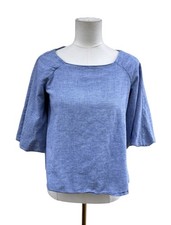 Zara Basic Blue Linen Blend Top XS Flowy Boxy Short Sleeve Minimal Summer Blouse picture