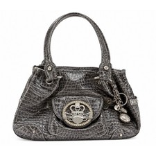 Kathy Van Zeeland Croc Embossed Shoulder Bag Grey Rhinestone Crown Y2K Satchel picture