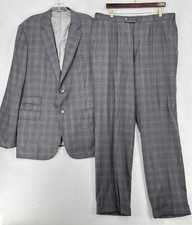 ISAIA Napoli Mens Gray Windowpane Plaid Wool Silk Two Piece Suit Sz IT 60 picture