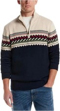 Weatherproof Vintage Men's S Holiday Sweater Fair Isle Navy & Cream Cotton K1052 picture