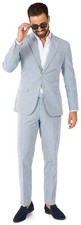 Opposuits Daily Seersucker Men’s Suit Blue White Slim Fit Jacket Pants picture