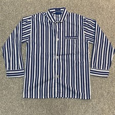Vintage 90s Towncraft Men's Button Front Shirt Medium Blue Striped Sleepwear picture