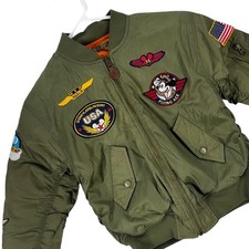 Disneyland Resort Kids Mickey Mouse Flying Ace Bomber Flight Jacket Green Size M picture