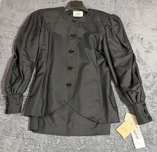 Cest Simone VTG 100% Silk Blouse Black Puff Sleeve Button Up Womens NWT Elegant picture