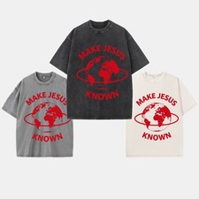 Y2K Oversized Washed Make Jesus Known Christian Graphic Tee Faith Streetwear picture