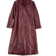 Excelled Collection WMNS Leather Trench Coat Red Retro Maxi Longline 80’s SZ L picture