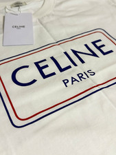 CELINE Paris Men's White Logo Cotton Jersey Crewneck T-Shirt Size L NWT picture