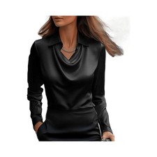 women swing collar satin blouse black picture