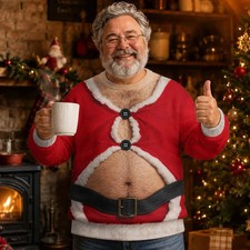 Funny Santa Belly Sweater, Ugly Christmas Party Shirt for Men, Holiday Gift Fun picture
