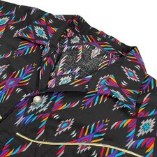 VTG Indian Head Buttons Western Cowboy Shirt Black Southwest Aztec • Large picture