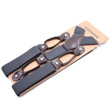 Vintage Suspenders Men Women Adult Leather Trimmed Button End Y Back Adjustable picture