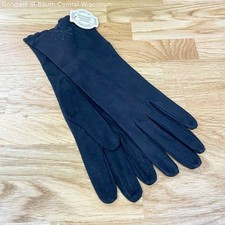 NWT Wmns 50s Vintage Black Scalloped Bow Soft Doeskin Leather Driving Gloves 6.5 picture