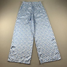 Lisa Says Gah Pants Womens Medium Blue Floral Checkered Satin Wide Leg Summer picture
