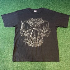 90s C&H Activewear Skull Spider Graphic T-Shirt XL Black picture