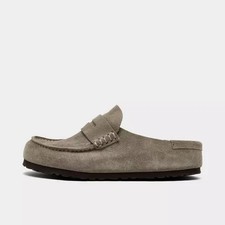NEW - Women's Birkenstock Naples Wrapped Suede Leather Clogs - Taupe picture
