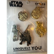 Crocs Star Wars Jibbitz Charms Unisex OS Gold Silver Metal Glow 5 Pack 10009668 picture