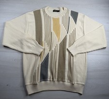 Vtg Norm Thompson Sweater 3D Textured Tight Knit Geometric Grandpa Mens L EUC picture