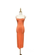 Fleur du Mal Ribbed Knit Tube Midi Dress Coral Orange Contrast Piping Size M picture