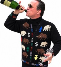 Vintage Eagles Eye Stock Market Hand Knit Ugly Christmas Sweater Holy Grail M picture