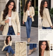 Hal Rubenstein Vintage Beige Leather Single Breast Leather Blazer -Medium 6/8 picture