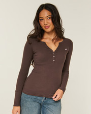 Hollister Icon Henley - espresso NEW picture