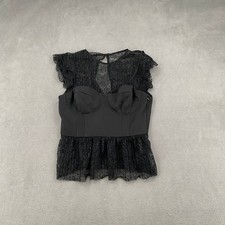 Zara Black Lace Bustier Peplum Top Sheer Flutter Sleeve Underwire Small NWT picture