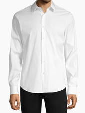 NWT THEORY Button Shirt Men Sylvain Shirt in Structure Knit  L Sleeve Sz M White picture