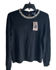 C Designer 100% Cashmere Crystal Trim Black Sweater - Medium - retail $228 picture