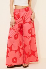NWT marimekko Voimakukka Unikko Trousers in Red Floral Cotton Poplin Pants S picture