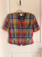 Vintage Talbots Made in USA Plaid Short Sleeve Jacket Top Size 10 Cotton picture