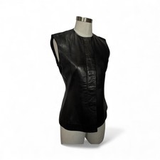 Vtg Donna Karan Signature Italian Lambskin Button Sleeveless Vest Top 4 $1200 picture