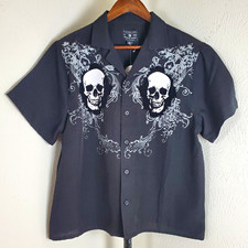 Distortion Premium Goods Button-Up Short Sleeve Men's Skull Shirt  Size M picture