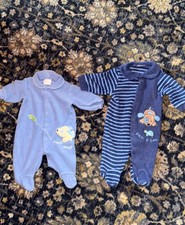 2  Vintage Carter's Blue Terry Cloth Sleepers Woof Woof Peek a Boo 0-3 3-6  READ picture