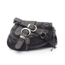 Christian Dior Gaucho saddle Shoulder hand Bag leather Black Used Women picture
