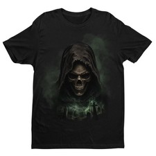 Gothic Grim Reaper T-Shirt Graveyard Skeleton Graphic Tee Dark Horror Men picture