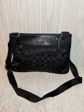 Gently Loved Certified Authentic Small Black Coach Nylon Messenger Handbag picture