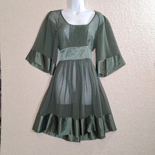 Sheer Flutter Sleeve Satin Swiss Dot Dress Sz M Whimsigoth Forest Fairy Cottage picture