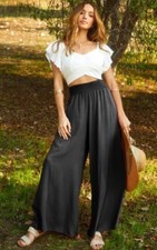 ZARA Flowing Black Pleated Palazzo Wide Leg Trousers Pants. Size L picture