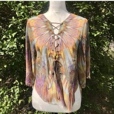 1970s Style Semi Sheer Liberated Heart Psychedelic Pattern Lace Up Blouse picture