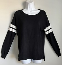 New Hippie Rose Women’s Black /White Scoop Neck Long Sleeve Fitted Sweater S picture