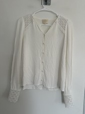 EUC Sézane Clém Sz38 White Long Sleeve Ecru Shirt Lace Details Textured Business picture