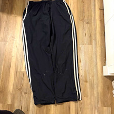 Y2K Champion Men's XL Black Track Pants White Side Stripes Mesh Lined Pull-On picture