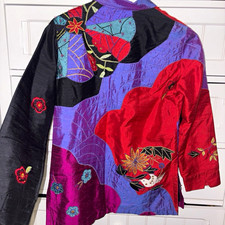 Vintage Y2K Colorblock Floral Button-Up Shirt Red Purple Black 🌺 picture