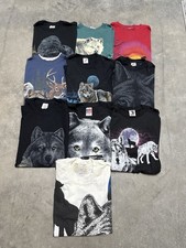 Vintage Deadstock Wolf Nature Tees NEW AOP 1990s Reseller Size L & XL Lot Of 10 picture