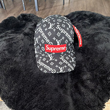 Supreme Black All-Over Logo Print Baseball Cap Adjustable 6-Panel One Size picture