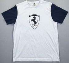 Puma Scuderia Ferrari T-Shirt Men's White Short Sleeve w/ Dark Blue Sleeves, LG picture