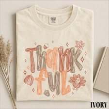Thankful Shirt, Retro Fall Typography Graphic Tee, Cozy Thanksgiving Shirt picture