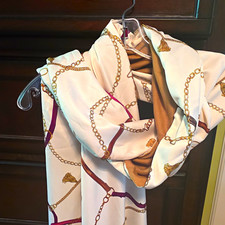 Chico's Women's Multicolor Chain Print Twill Polyester Scarf with Fringe picture